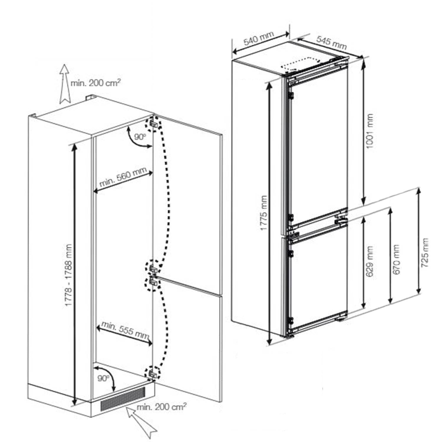 Blomberg KNE4554EVI 177.5cm Tall Integrated Fridge Freezer, Frost Free